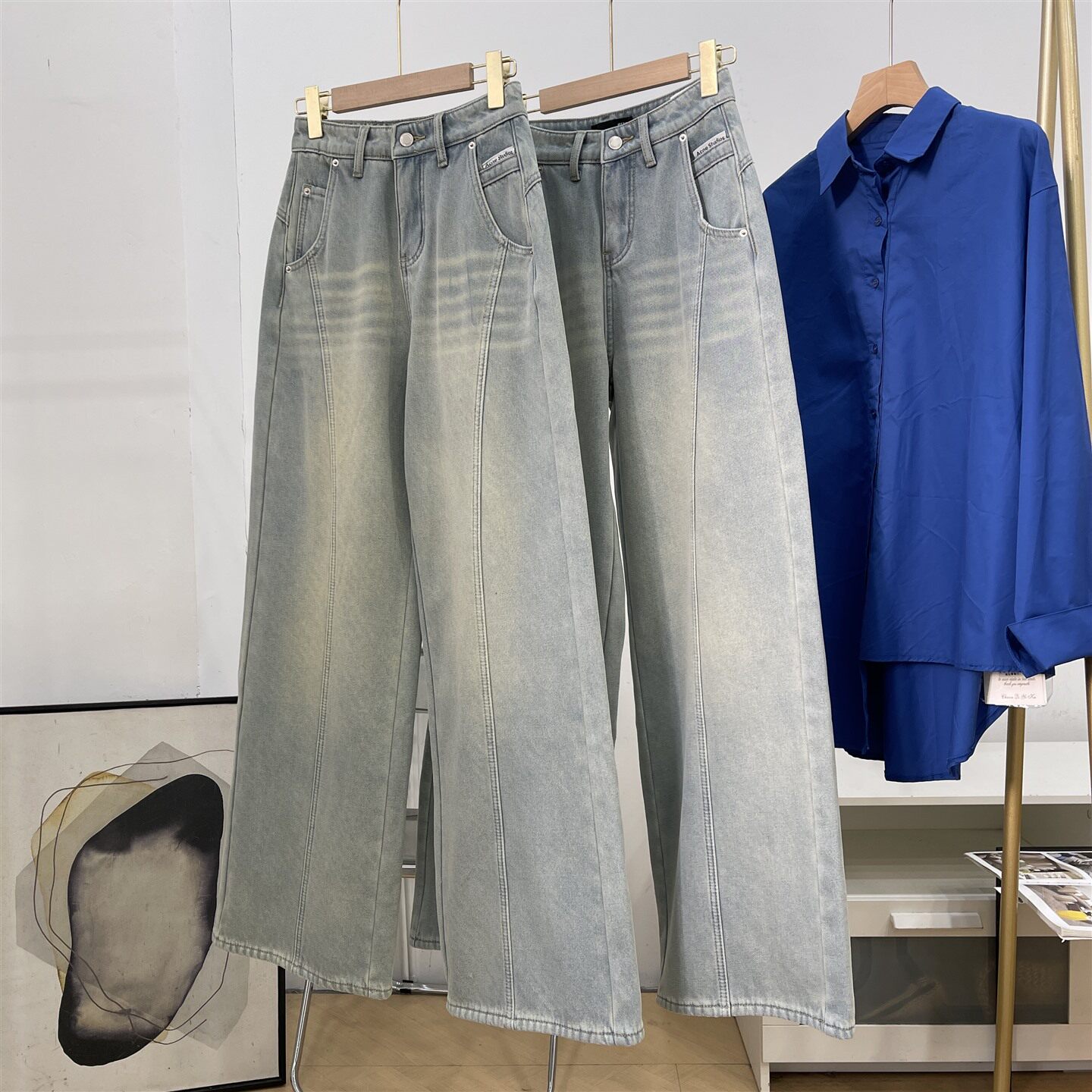 加绒加厚复古阔腿牛仔裤显瘦梨形身材宽松百搭直筒裤女K#30