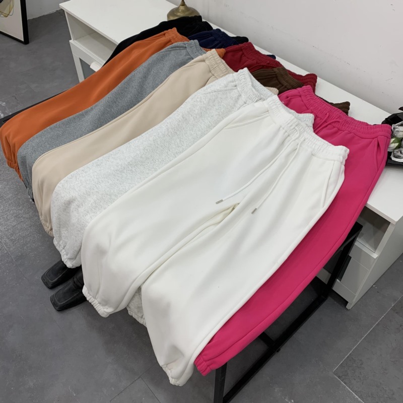 加绒休闲裤春季新款松紧高腰显瘦直筒百搭束脚裤 B#11