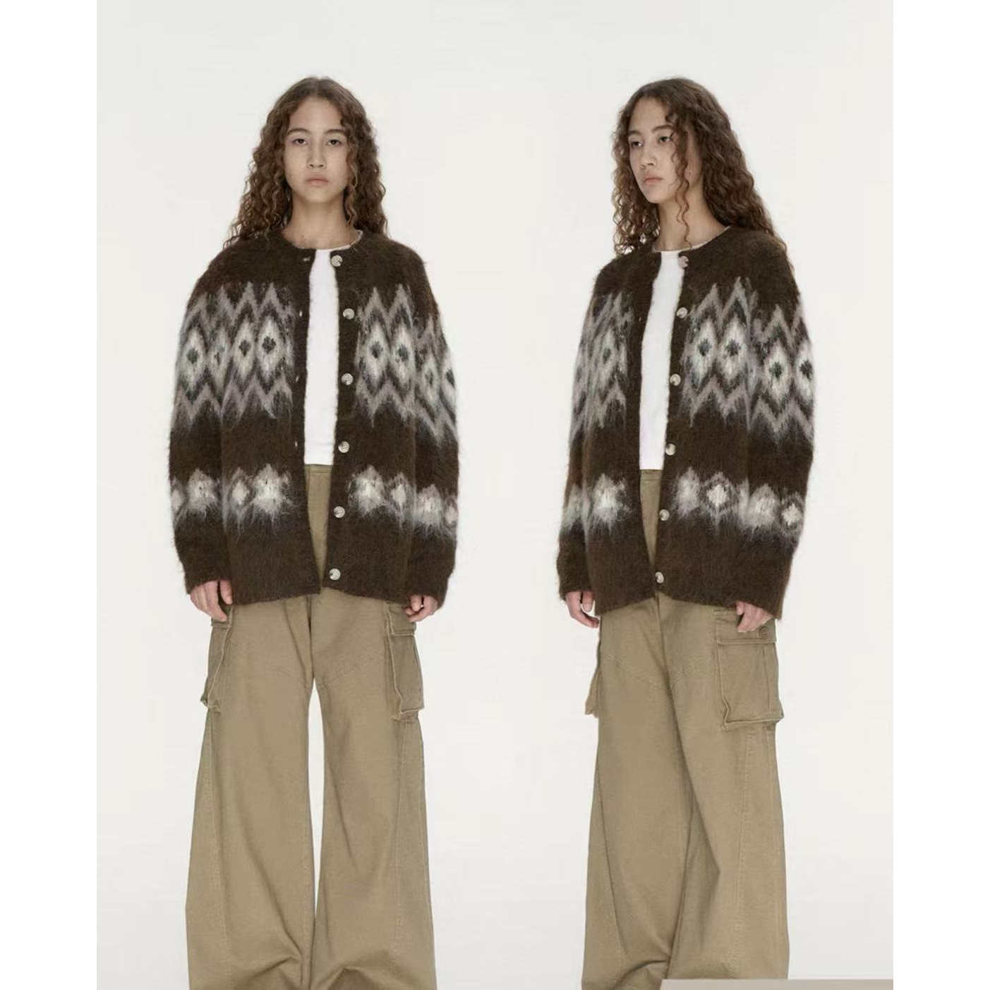 【霞】秋冬新款时尚宽松显瘦通勤风小众设计感条纹开衫毛衣K#2