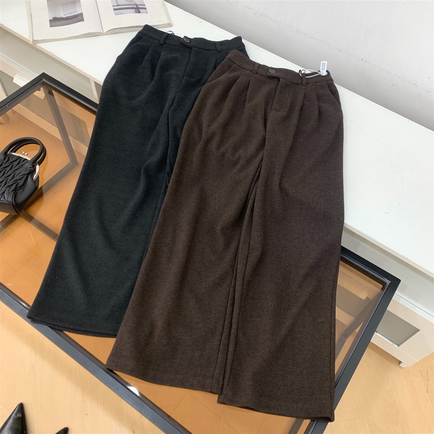 秋季新款韩版复古休闲裤高腰宽松显瘦百搭通勤阔腿长裤I#5