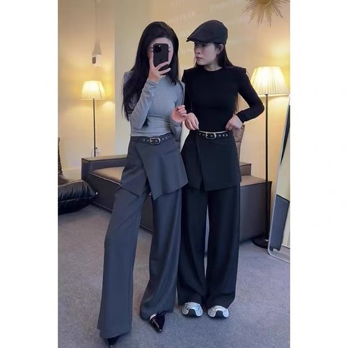 高级感西装裤女新款高腰显瘦宽松垂感窄版直筒阔腿裤K#16