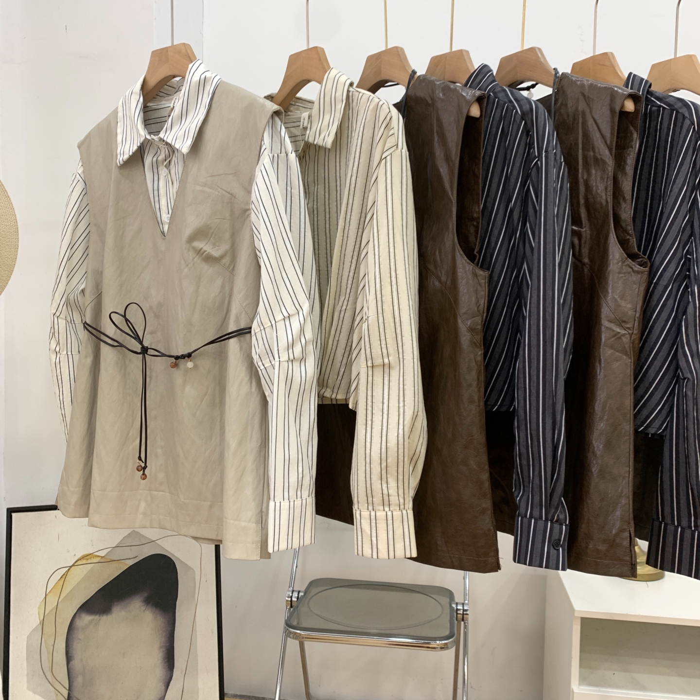 两件套 2025秋季新款时尚女装PU马甲长袖衬衫套装J#24