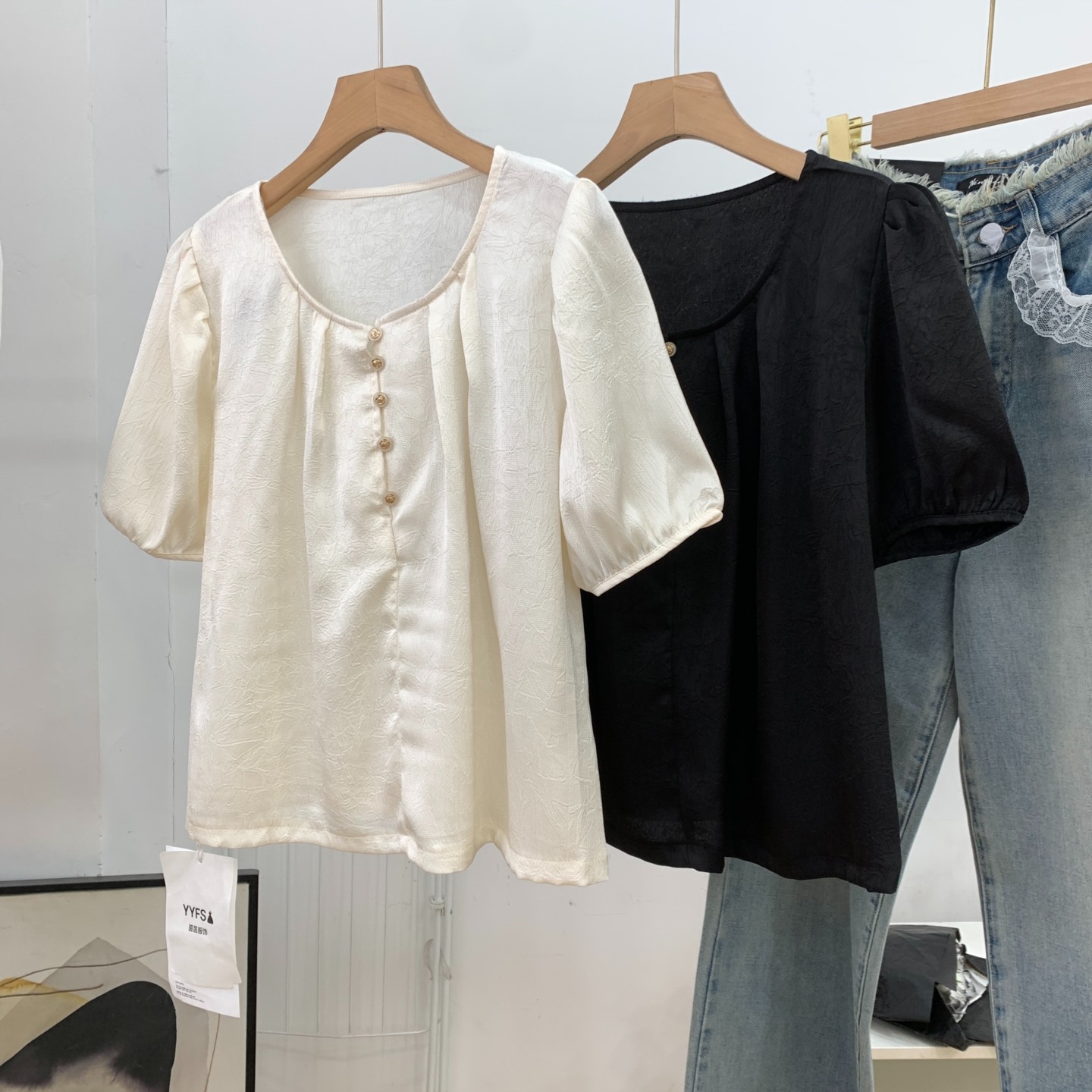 衬衫2025夏季新款纯色圆领短袖单排扣休闲百搭小众设计G#12