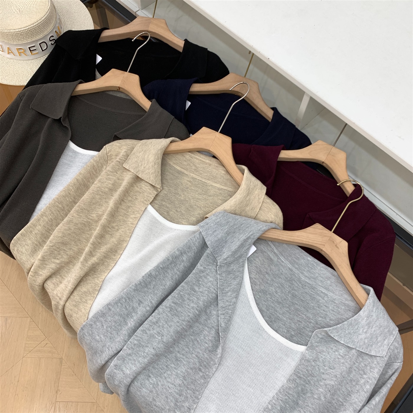 【新】6羊毛假两件针织衫上衣女翻领长袖秋季新款百搭i#7