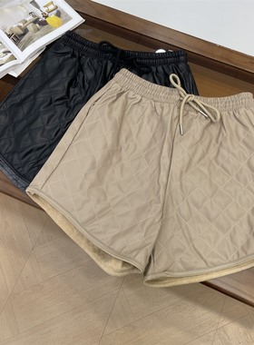 休闲PU皮裤春季新款韩版菱格直筒短裤简约设计感 L#5