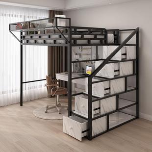 上铺多功能悬空床省空间公寓单上层高架床复式阁楼铁架床上床下空