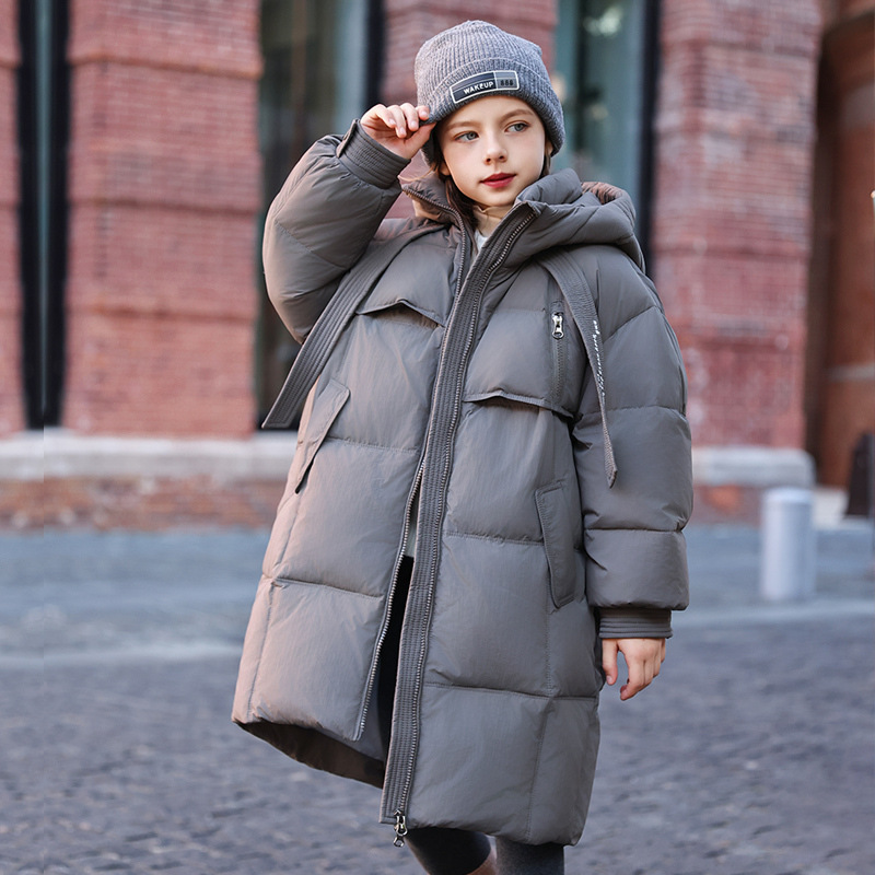 儿童羽绒服女童中长款2025新款韩版修身洋气中大童白鸭绒加厚外套