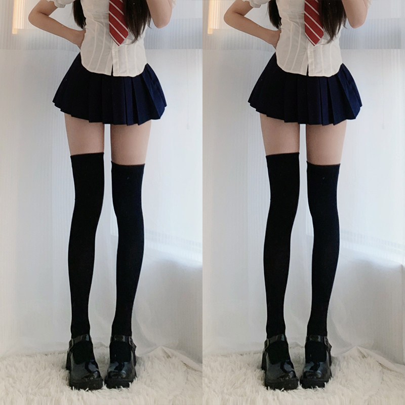 jk过膝袜黑色大长腿筒女春