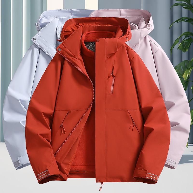 秋冬户外防风防水冲锋衣三合一可拆卸露营徒步旅行登山服连帽外套