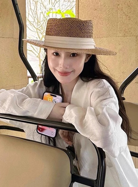 复古老钱风草帽法式大头围海边大帽檐手工编织防晒遮阳大码大号