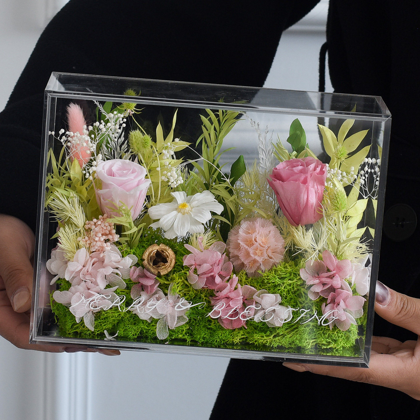 永生花玫瑰花绣球混合花康乃馨透明盒装清新装饰花礼盒生日赠女友
