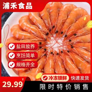 渤海盐田熟虾优质红膏香虾350g鲜活冷冻整箱水产低脂36/40包邮