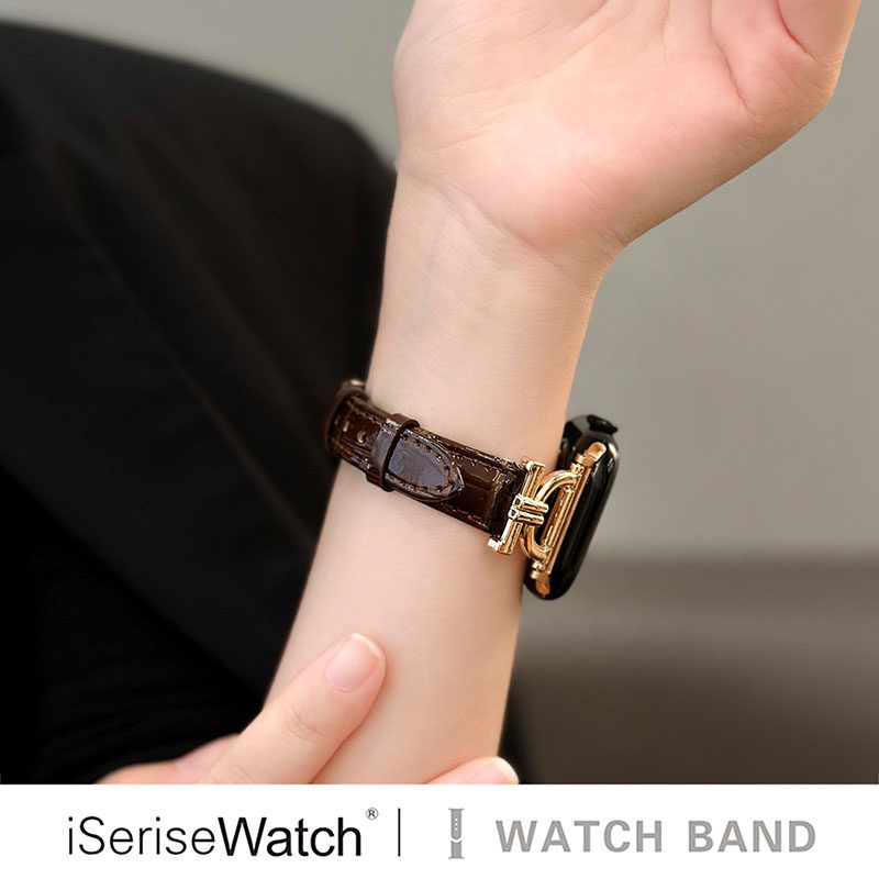 iserisewatch适用iWatchs10代表带苹果手表s11真皮女款applewatch9冬天新款SE鳄鱼纹41mm45高级感红色创意6/7