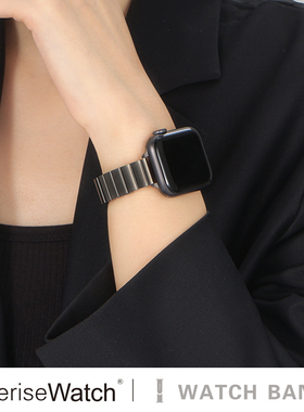 iserisewatch适用applewatchs11表带苹果手表10代iwatchs9金属链式s7细高级创意不锈钢45/41mm夏天透气男女款