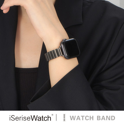iserisewatch适用applewatchs9表带苹果手表10代iwatchs8金属链式s7细高级创意不锈钢45/41mm夏天透气男女款