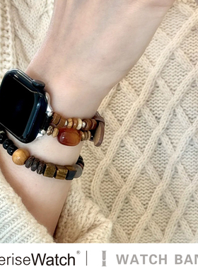 iserisewatch适用苹果11代表带iWatchs10手表applewatchs9夏天女款SE真皮ultra串珠手链41mm高级s7小众6创意