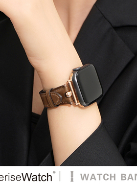 iserisewatch适用于iwatch11高级感 苹果手表s10 applewatch s9表带新款s8/6/ultra3夏真皮小众女款创意腕带
