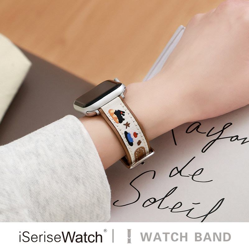 iserisewatch适用苹果手表表带iWatchs12代小兔表带真皮s11女款Applewatch10夏天SE可爱41mm创意Ultra透气6/7