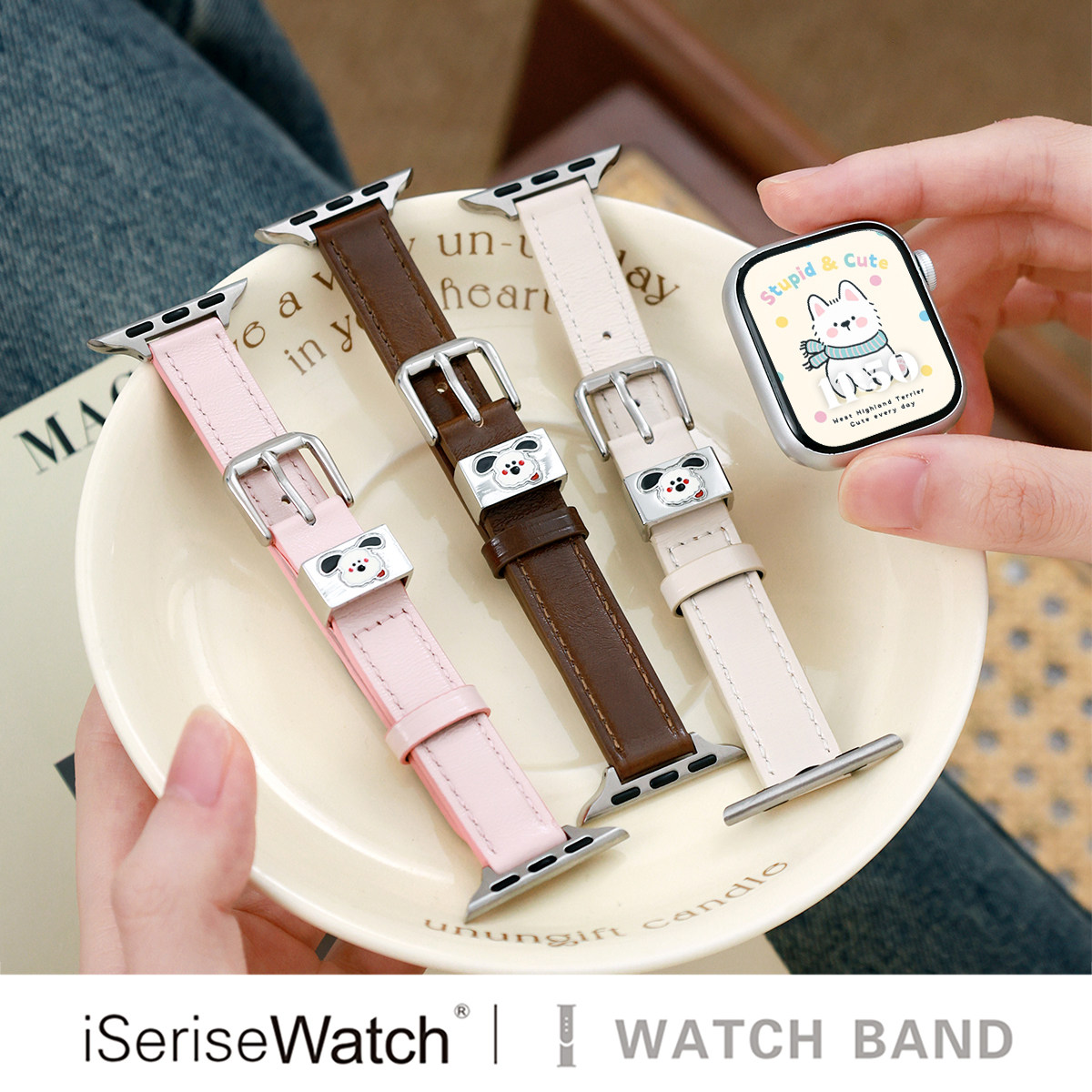 iserisewatch适用于apple watchs11表带卡通狗油蜡皮se复古高级创意苹果手表s10表带iwatch 7/6可爱秋冬女款,智能设备,智能手表手环表带/腕带,淘宝优惠券,粉丝福利购,淘宝优惠卷