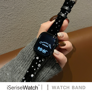 iserisewatch适用苹果手表s11代表带iWatchs10秋冬女款 applewatch8韩系绒面雪花SE41mm45高级感Ultra创意6