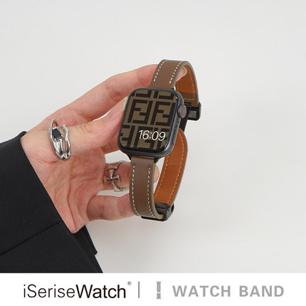 iserisewatch适用apple watchs8表带iwatch9苹果手表10代se皮质表带磁吸创意新款高级复古细41mm45男女生夏天