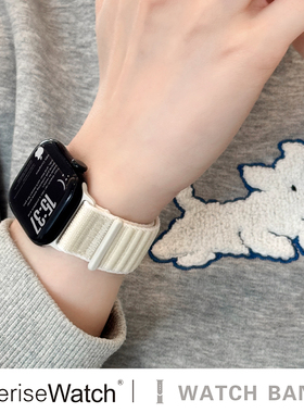 iserisewatch适用iwatchs11表带applewatch10代s9尼龙编织苹果手表s8表带41/45mm运动弹力透气表带小众高级