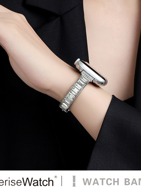 iserisewatch适用Applewatch11代表带iWatchs10女款苹果手表s9夏透气SE金属41mm41闪钻手镯Ultra高级s6创意7