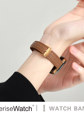 iserisewatch适用于apple watchs11皮质表带iwatchs10代9/8/7苹果手表se羊皮秋冬高级小蛮腰45/41mm女款质感