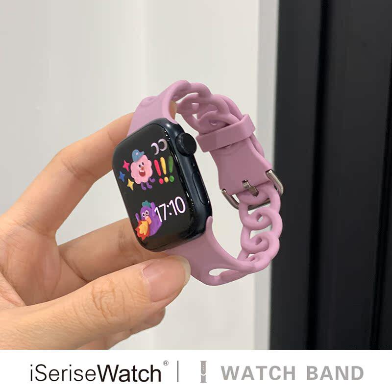 iserisewatch适用苹果手表表带iwatch s10/11甜甜圈镂空透起硅胶小众45/41mm表带ultras3新款设计感男女夏季 - 实物图