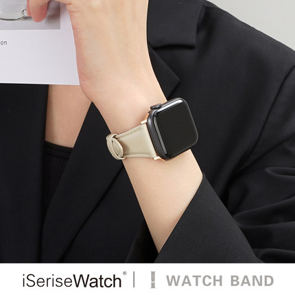 iserisewatch适用于apple watchs11表带皮质油蜡皮se复古高级创意苹果手表s10表带iwatch 7/6绿色夏41/45mm女