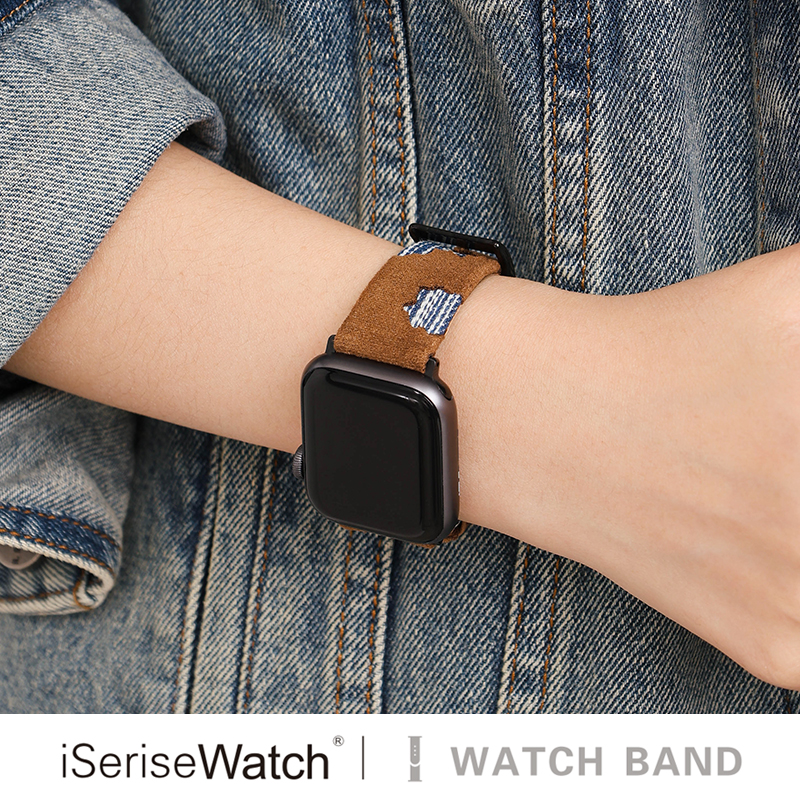 iwatch表带翻毛皮拼牛仔高级ins
