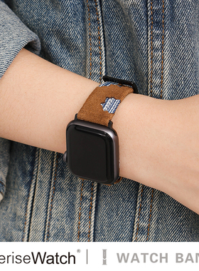 iserisewatch适用苹果手表10代表带iWatchs11夏天女Applewatch新款SE牛仔ultra个性s9创意41mm皮质67高级ins
