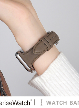 iserisewatch适用applewatchs11苹果手表iwatch10真皮s9手表带se皮质s7夏简约高级时尚腕带小众41/45mm创意女