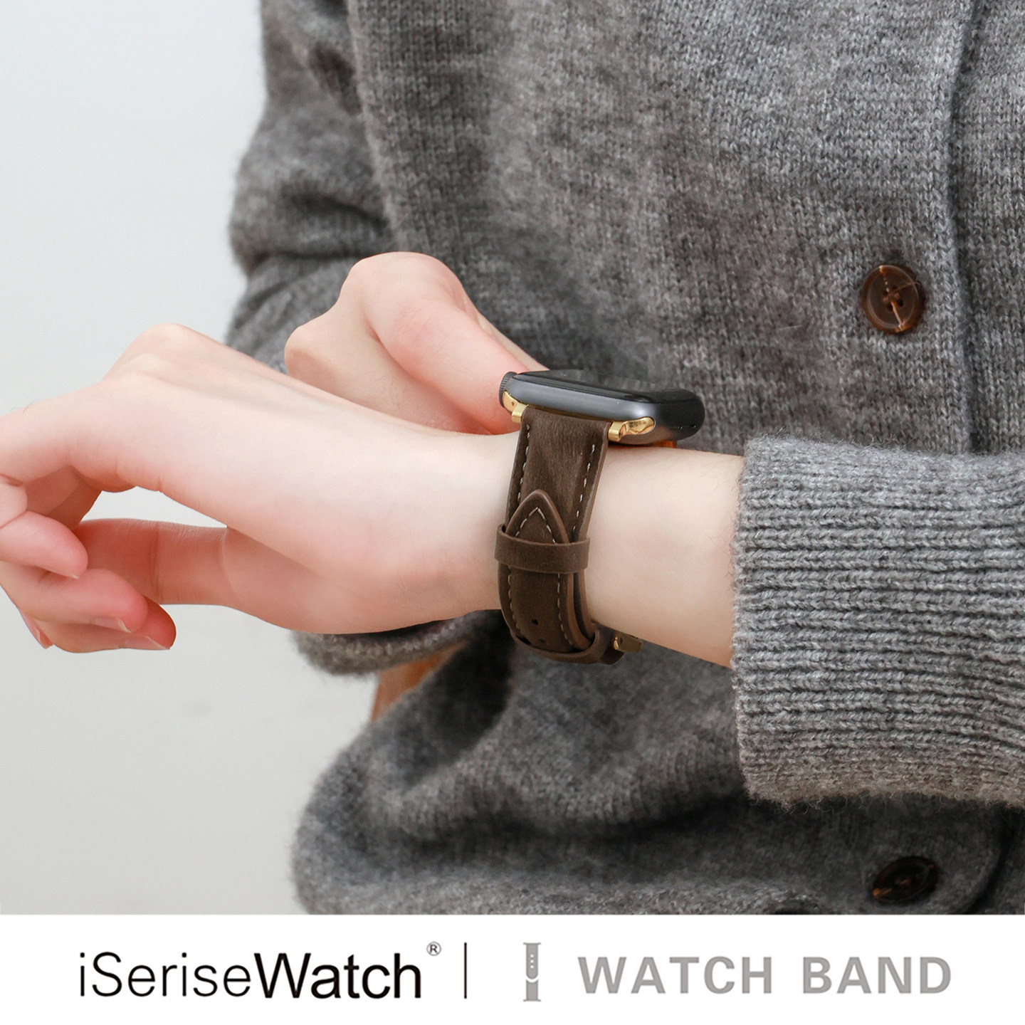 iserisewatch适用applewatch11表带苹果手表s10秋冬女款iwatchs12冰丝皮质表带SE新款41mm高级ultra复古s6/7