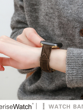 iserisewatch适用applewatch11表带苹果手表s10秋冬女款iwatchs9冰丝皮质表带SE新款41mm45高级ultra复古s6/7