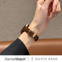 iserisewatch适用iWatchs11表带苹果手表10代竹节纹亮面皮质Applewatch秋冬女SE高级感ultra3小众s8创意6/7
