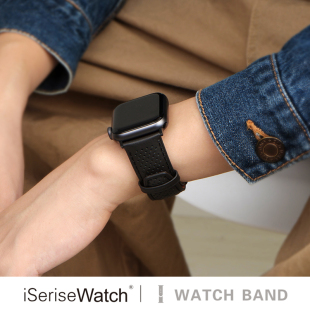 iserisewatch适用applewatchs11表带苹果手表se 45mm创意夏天 ultra10iwatchs9皮质表带高级复古小众多孔男41
