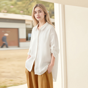商场同款 2025秋新款 衬衫 时尚 气质白色百搭高级轻奢通勤亚麻长袖