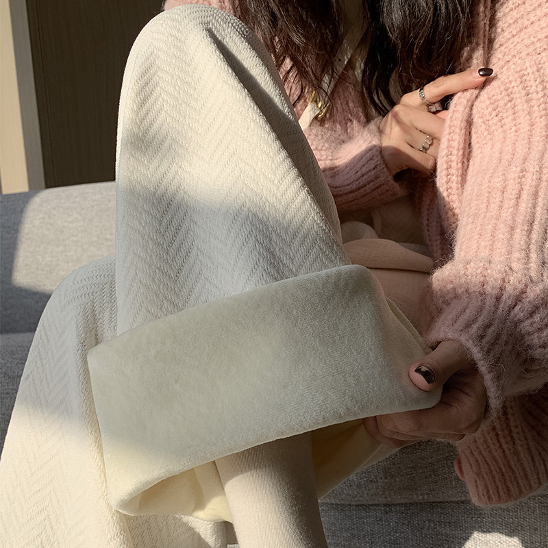 加绒裤子女秋冬新款米白色宽松加厚休闲裤高腰垂感窄版拖地阔腿裤,女装/女士精品,休闲裤,淘宝优惠券,粉丝福利购,淘宝优惠卷