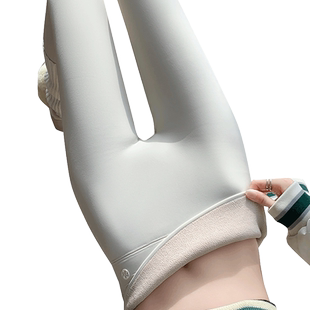 加绒鲨鱼裤女白色秋冬新款高腰收腹薄绒瑜伽裤加厚保暖打底裤外穿