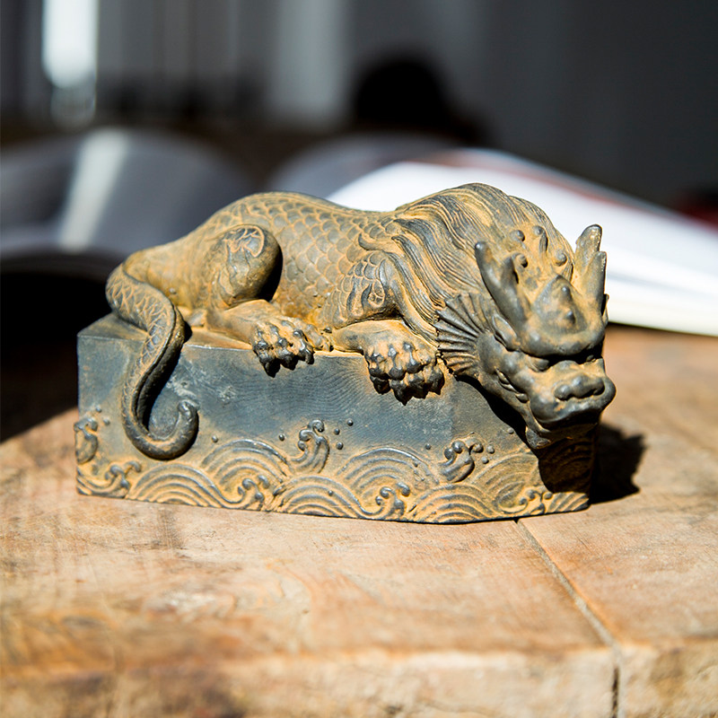 国风中式仿铸铁镇水兽避水兽蚣蝮桌面摆件招财茶宠镇纸纯手工艺品
