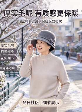 秋冬中老年毛呢护耳保暖盆帽