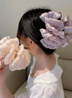 韵味紫色~高级感绢纱云朵泡泡抓夹女款大号发夹后脑勺盘发鲨鱼夹