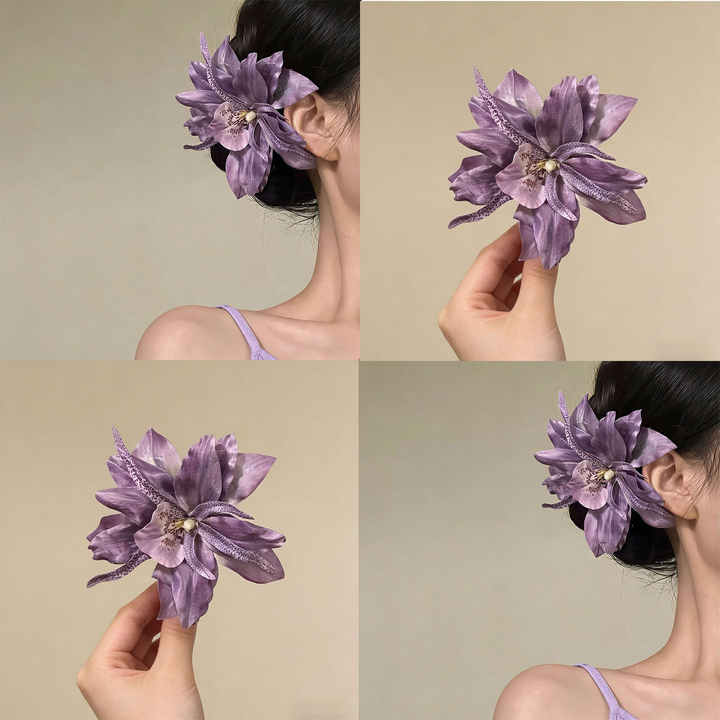 紫雾清梦~ 新款纯欲风紫色花朵发夹女巨好看度假风拍照侧边夹发卡