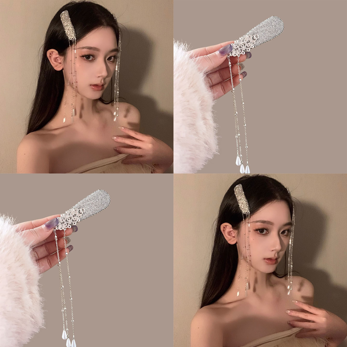 晶珠织梦~珍珠瀑布流苏发夹新中式小众民族风头饰侧边刘海夹发卡
