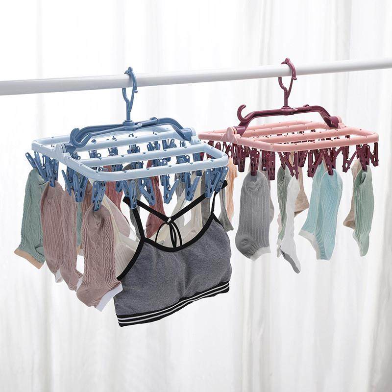 现货多功能阳台防风晾衣架成人可折叠创意侧挂衣架儿童多夹子袜架