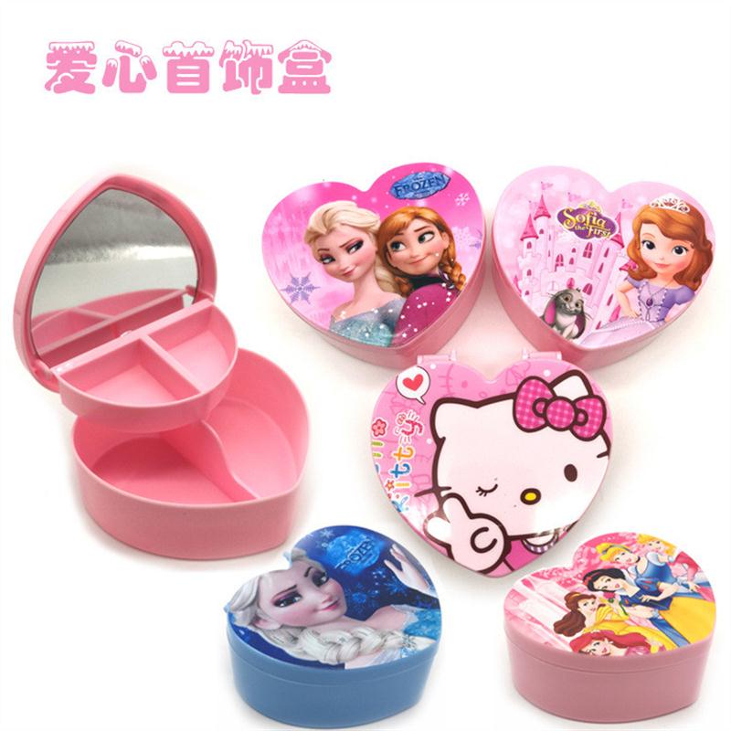 工厂现货爱心女孩首饰盒 手工DIY儿童杂物收纳双层镜子卡通饰品盒