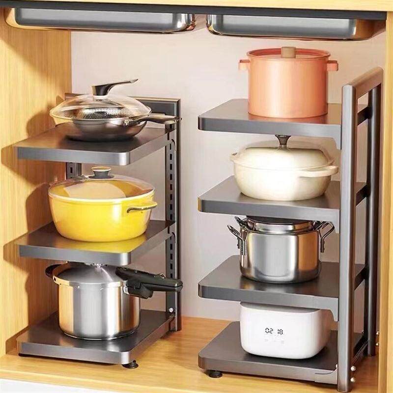 厨房置物架家用落地多层锅具收纳架下水槽橱柜内分层放锅架子