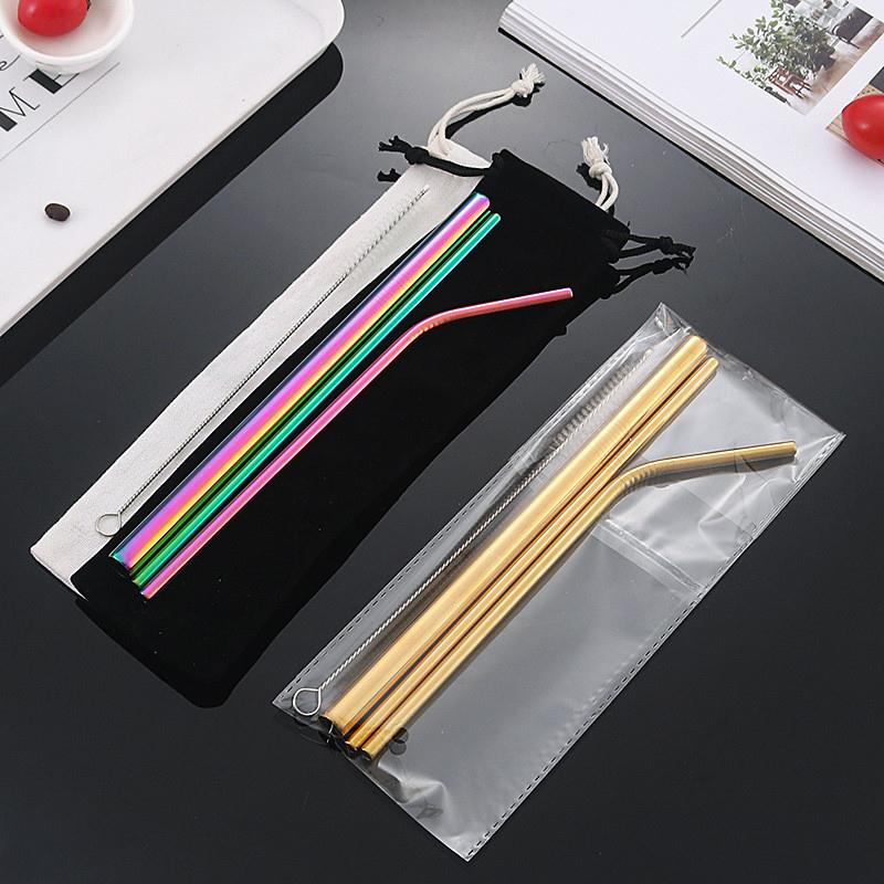 跨境304不锈钢吸管套装镀金珍珠奶茶吸管多规格彩色金属吸管