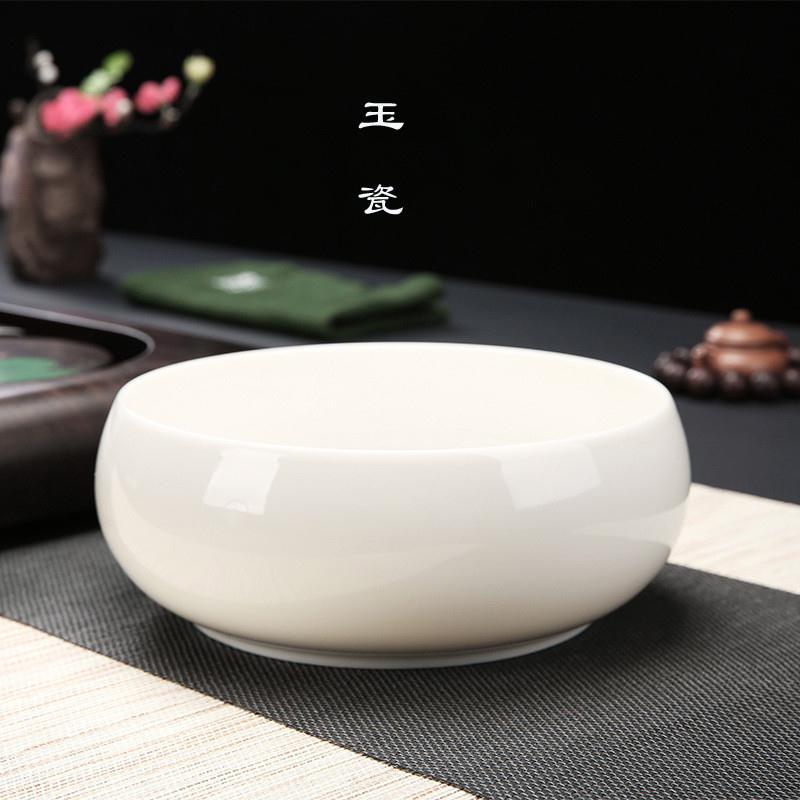 建白玉瓷 德化纯白陶瓷大号茶洗纯白功夫茶具杯洗大茶碗